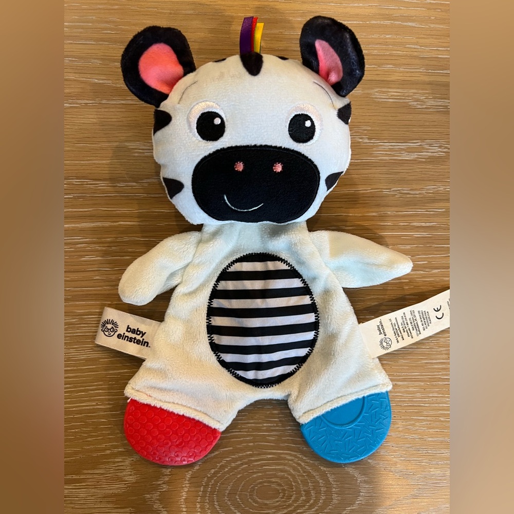 Baby Einstein Zen the Zebra 10" Teether Lovey Activity Crinkle Sensory Plush Toy